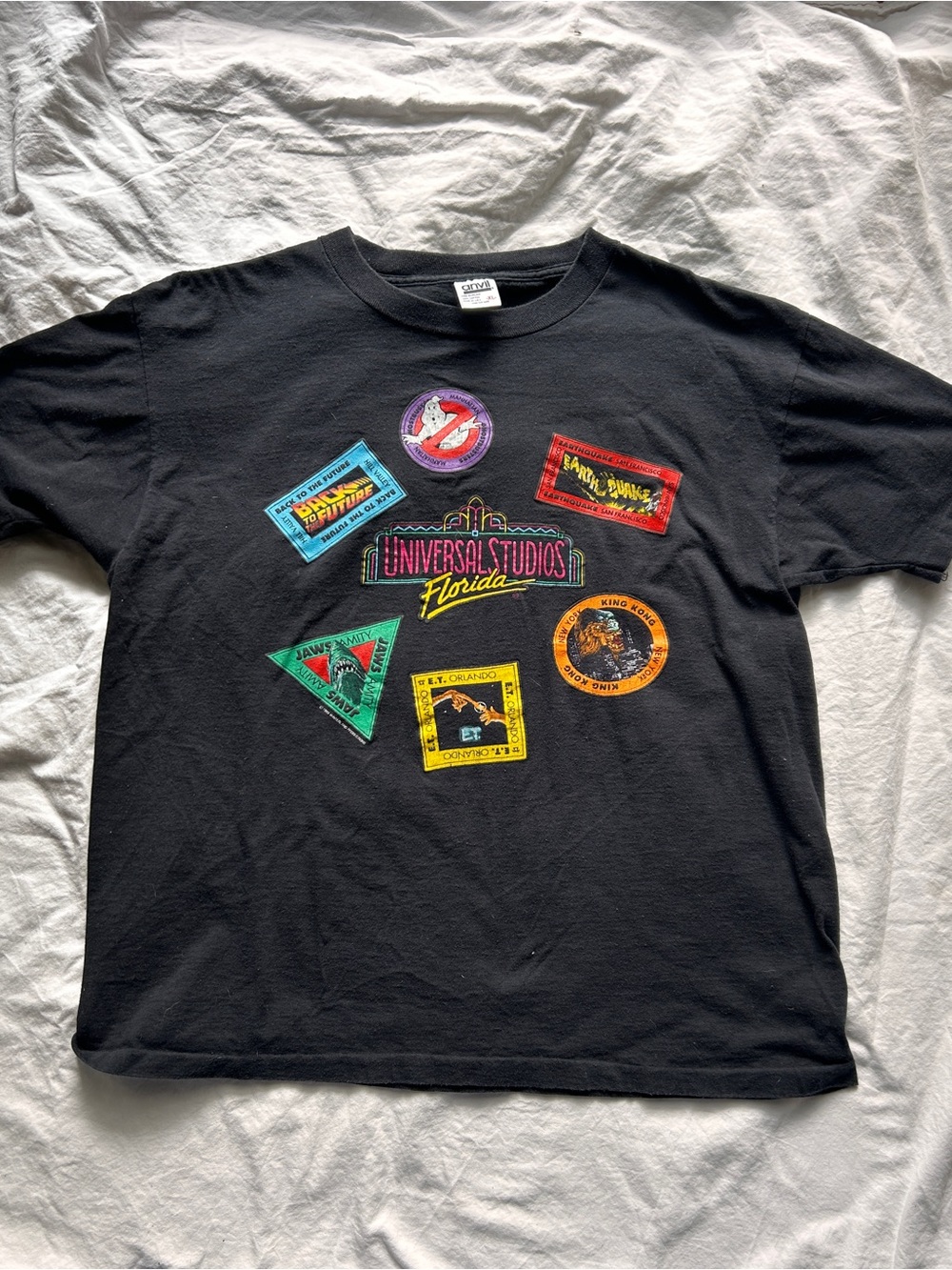 Anvil Black Universal Studios Florida Patch Graphic Tee - Multicolor Badges